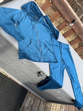 George Blue Velour Zip Hoodie XS oversized and pants M Jogger Set EUC
